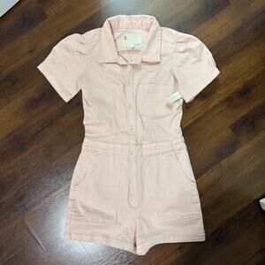 Pilcro Anthropologie NWT Kit Utility Romper Denim Jumpsuit Rose Pink Sz 12